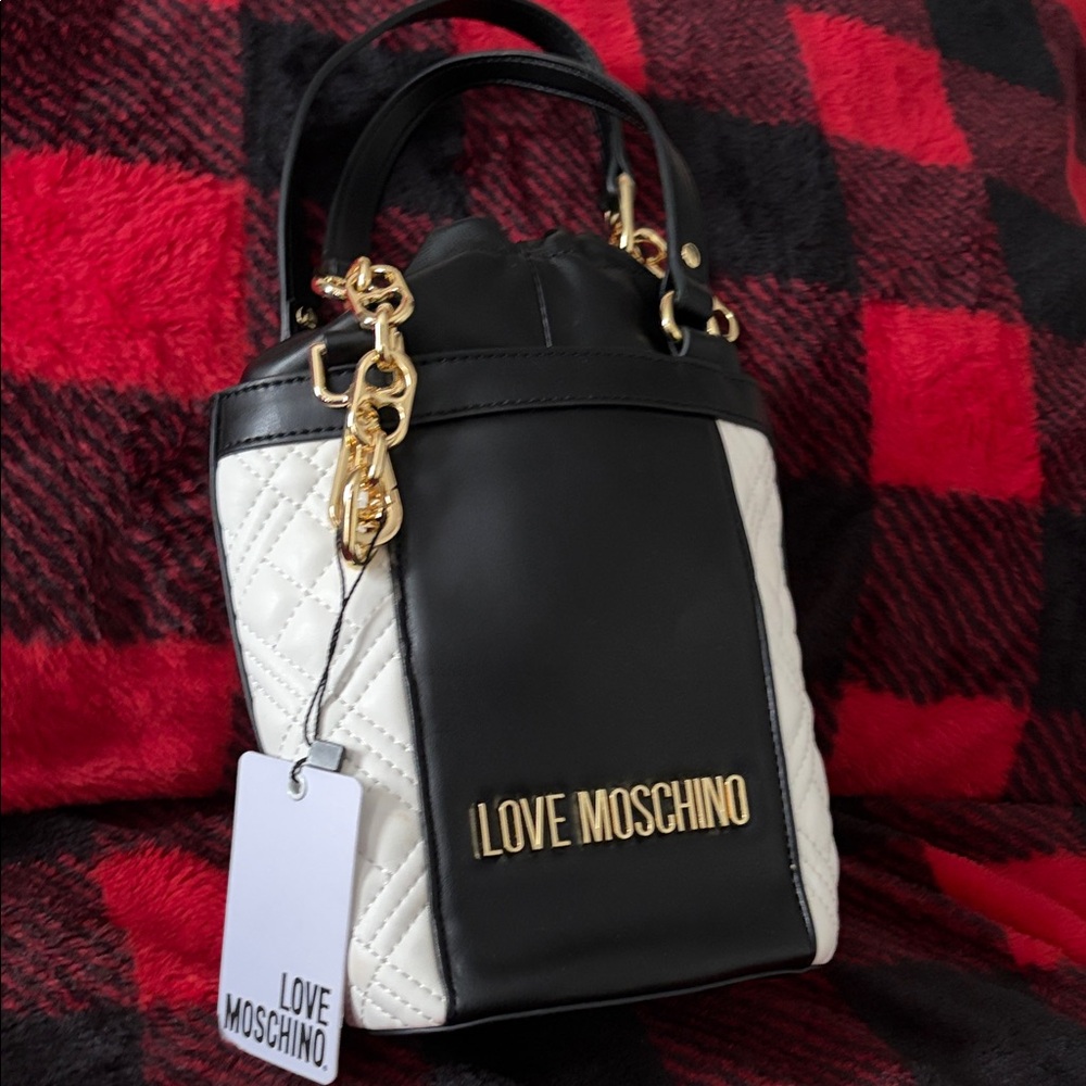 Love Moschino Black and White Mini Bag with Gold Accents